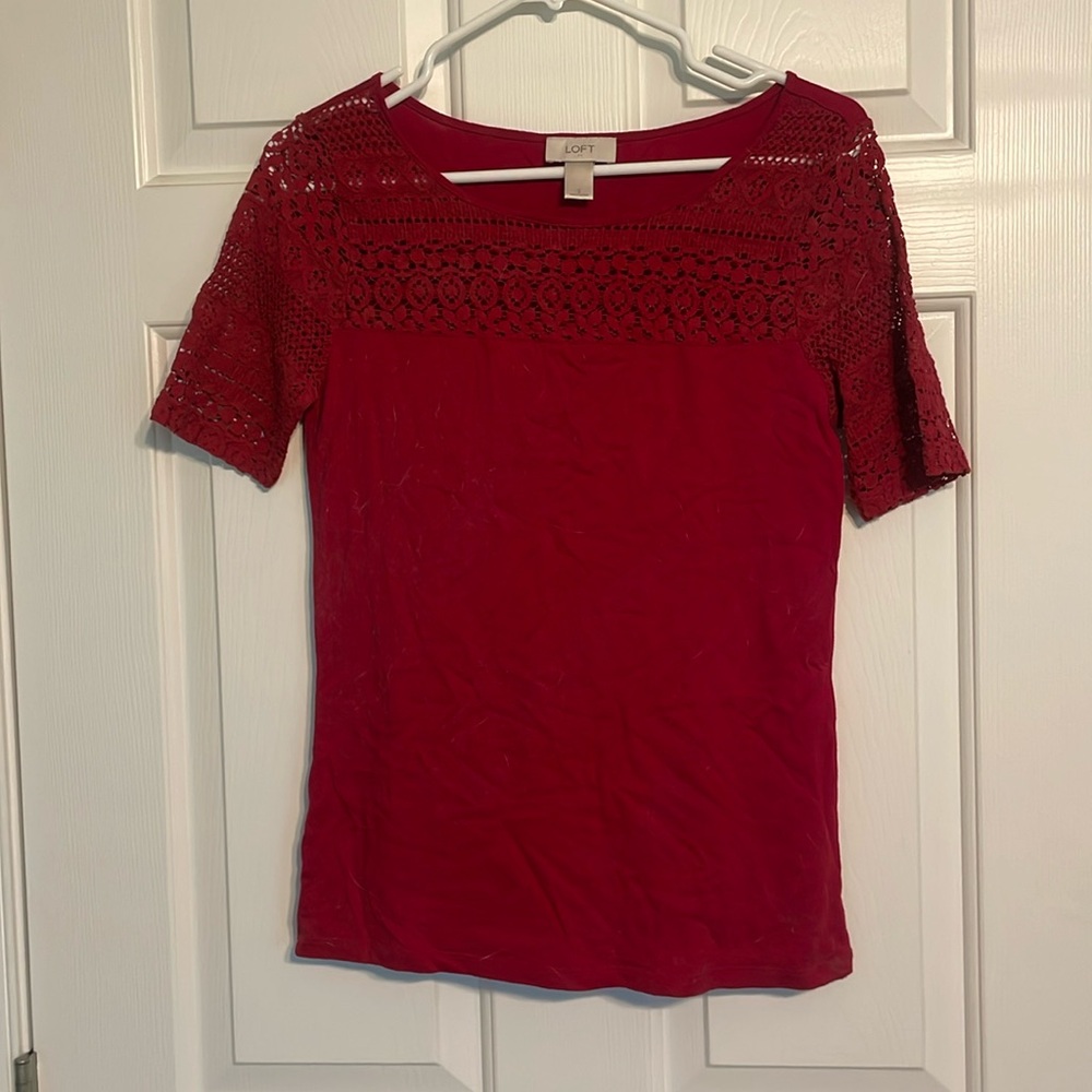 Red 1/4 sleeve top from LOFT.